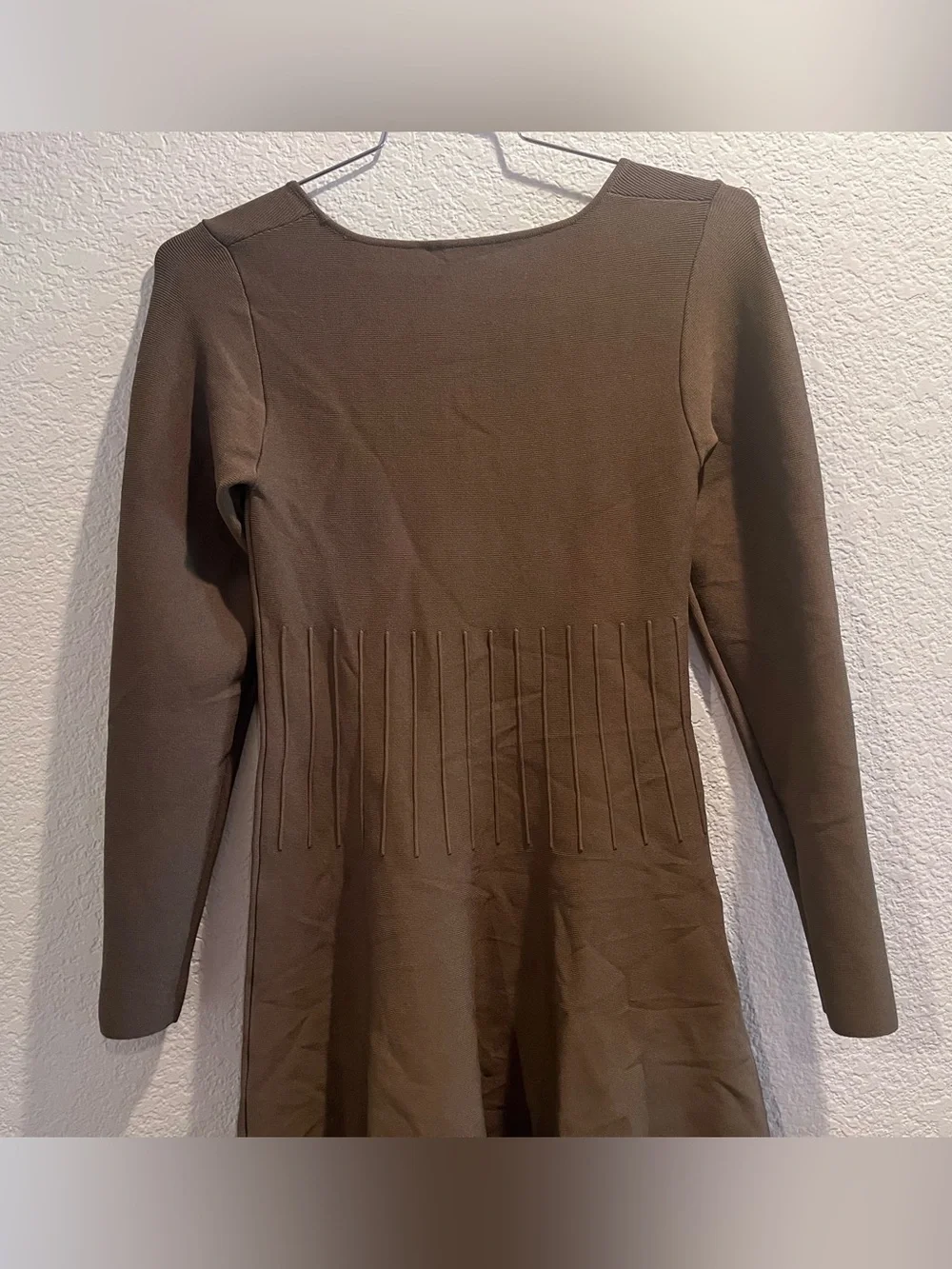 STAUD - Deora Square Knit Long Sleeve Pleated Mini Dress - sergeant green - Med - Picture 10 of 13